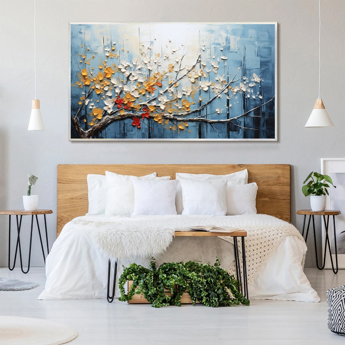 BLOSSOMING BRANCH: Textured Floral Oil Painting