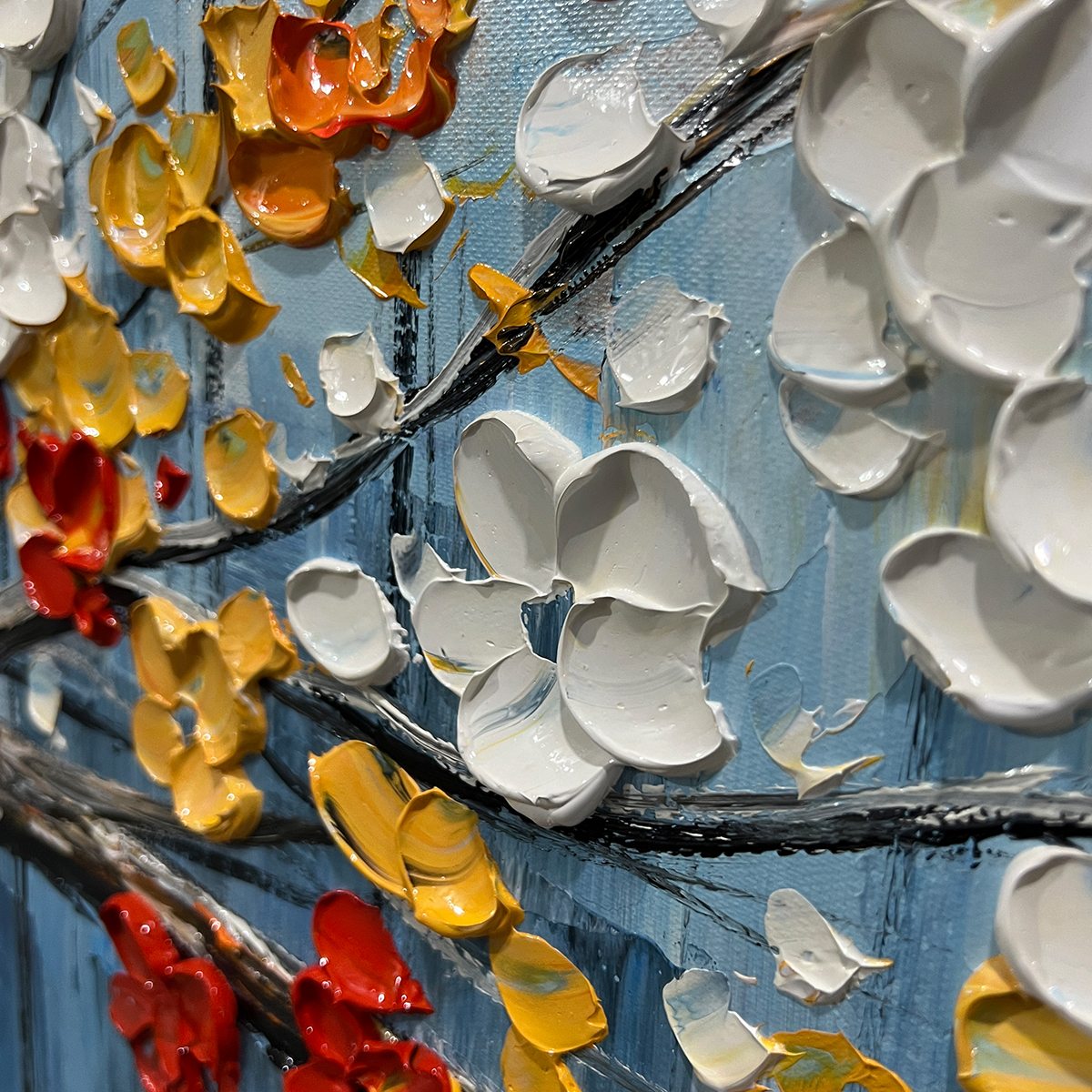 BLOSSOMING BRANCH: Textured Floral Oil Painting