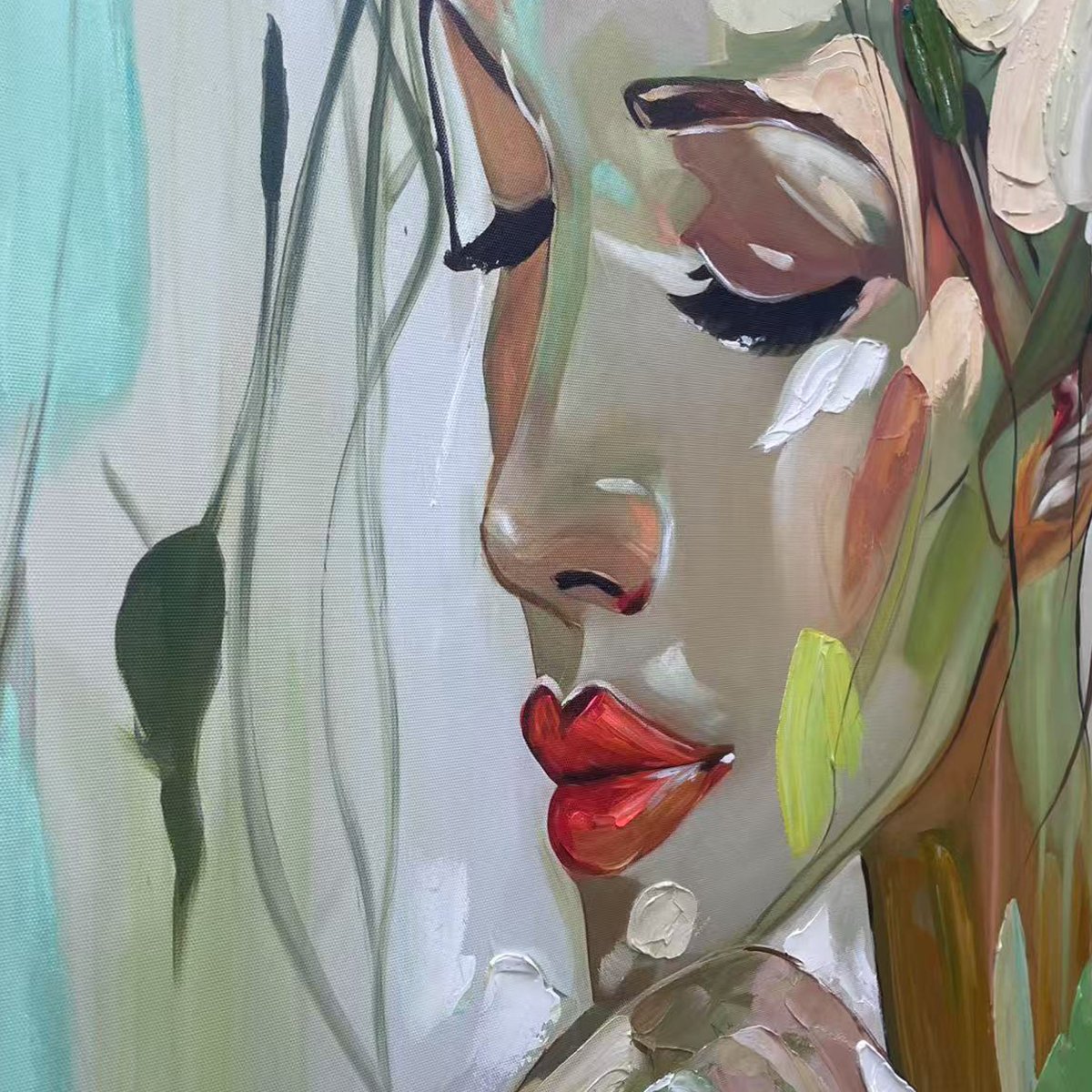 BLOSSOMING SERENITY: Impressionistic Floral Portrait Oil Painting
