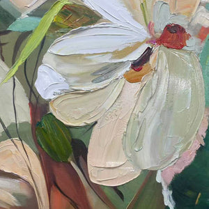 BLOSSOMING SERENITY: Impressionistic Floral Portrait Oil Painting