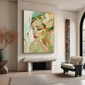 BLOSSOMING SERENITY: Impressionistic Floral Portrait Oil Painting