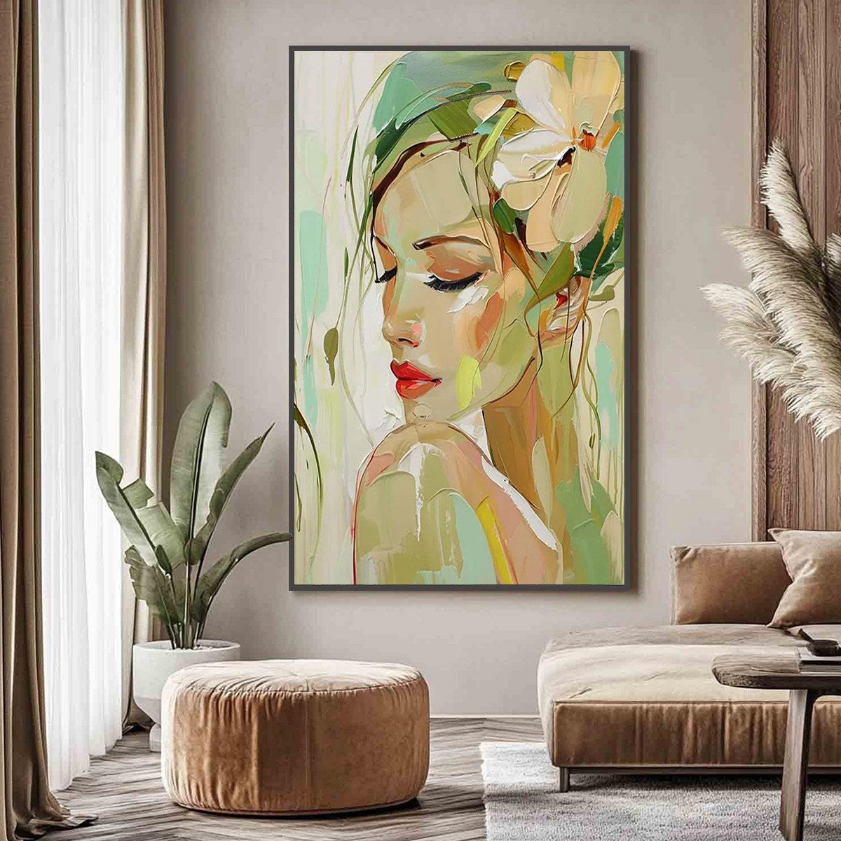 BLOSSOMING SERENITY: Impressionistic Floral Portrait Oil Painting