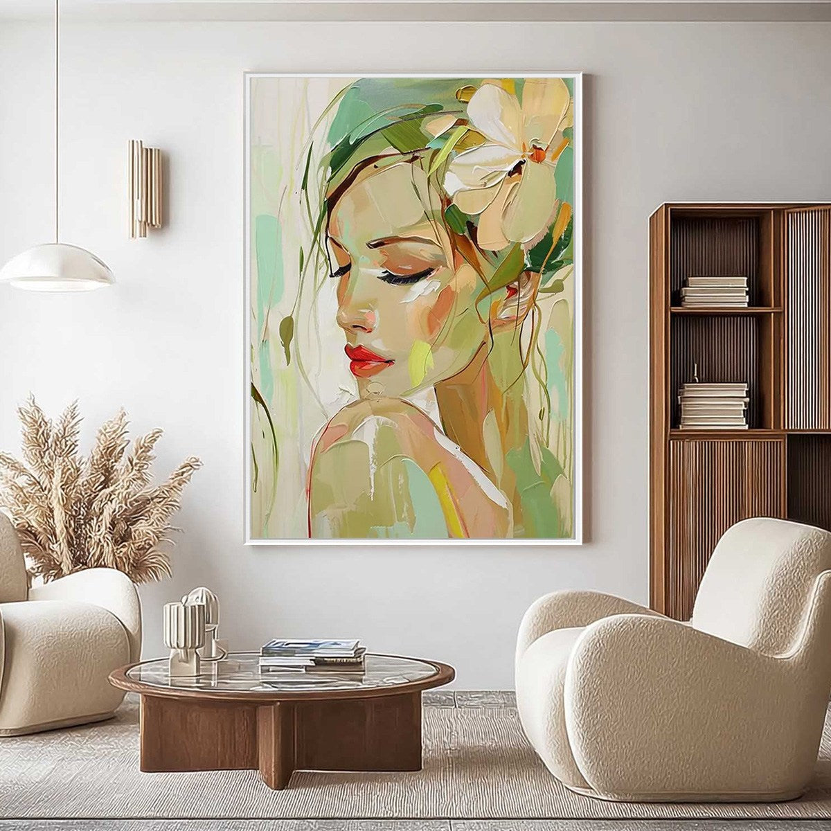 BLOSSOMING SERENITY: Impressionistic Floral Portrait Oil Painting