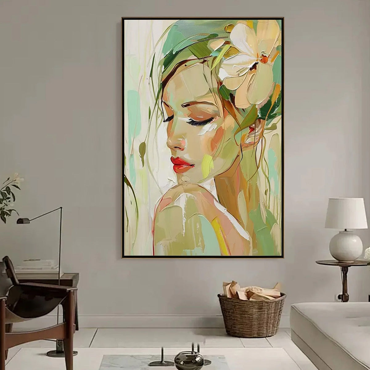 BLOSSOMING SERENITY: Impressionistic Floral Portrait Oil Painting