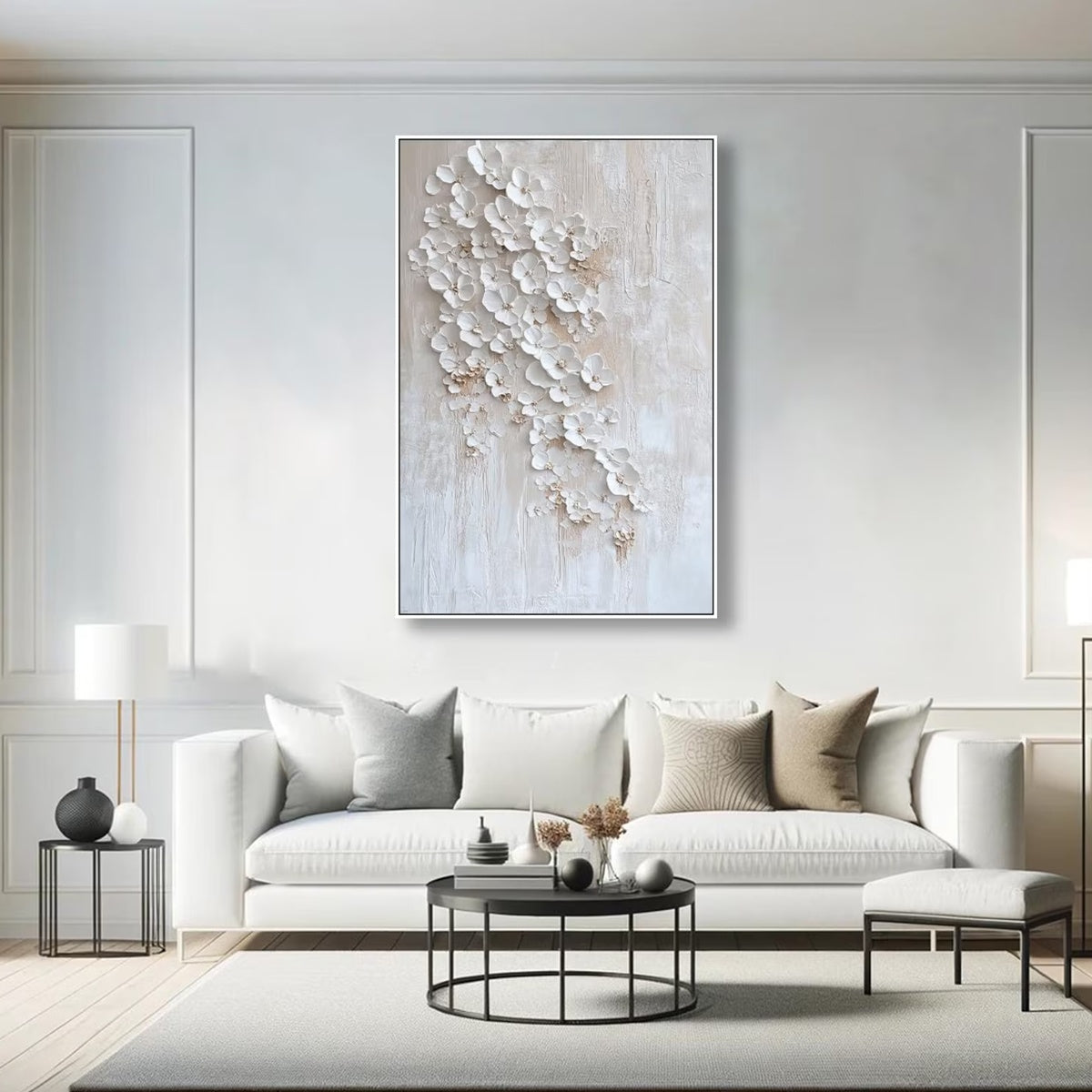 BLOSSOM CASCADE: Textured Wabi Sabi 3D Flower Painting