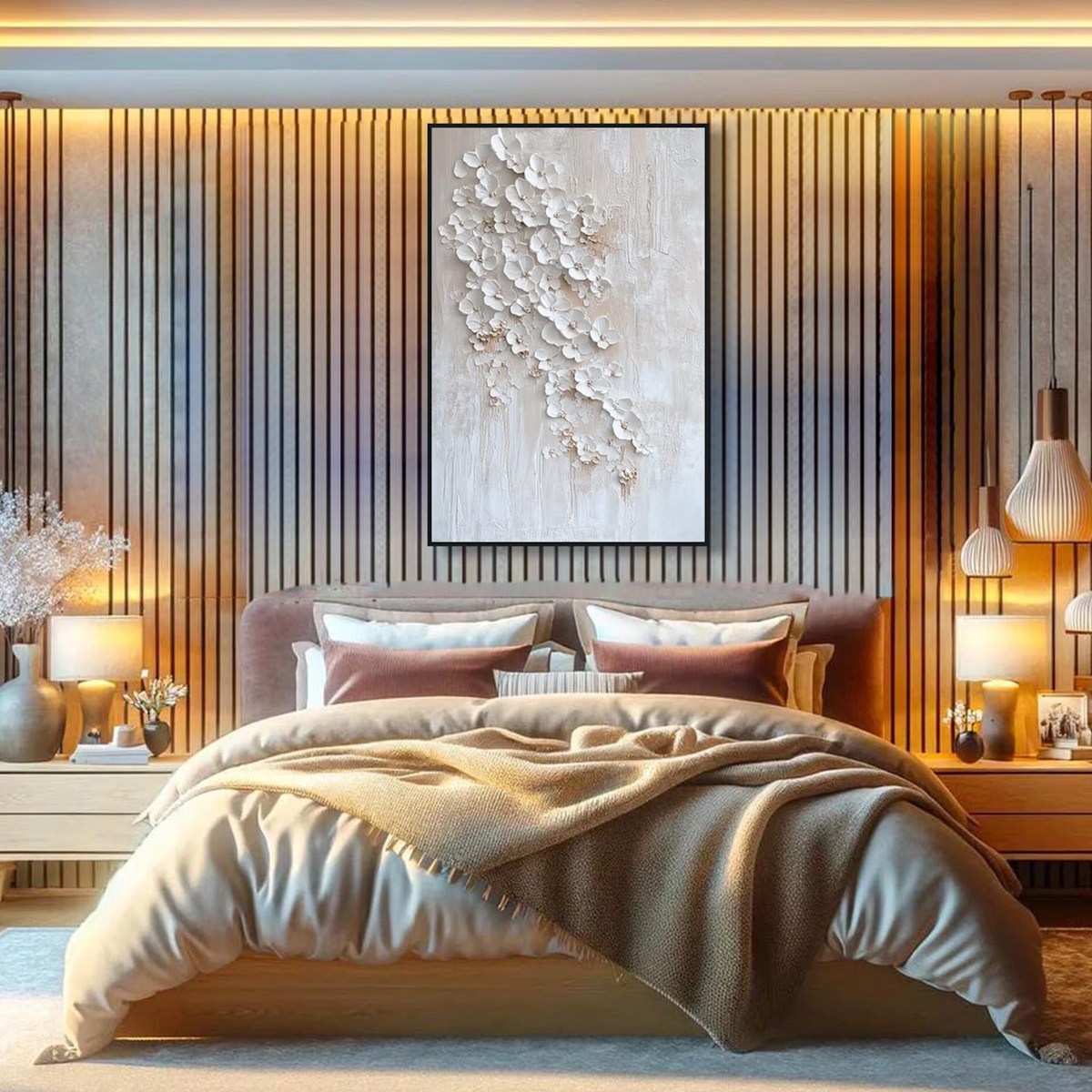 BLOSSOM CASCADE: Textured Wabi Sabi 3D Flower Painting