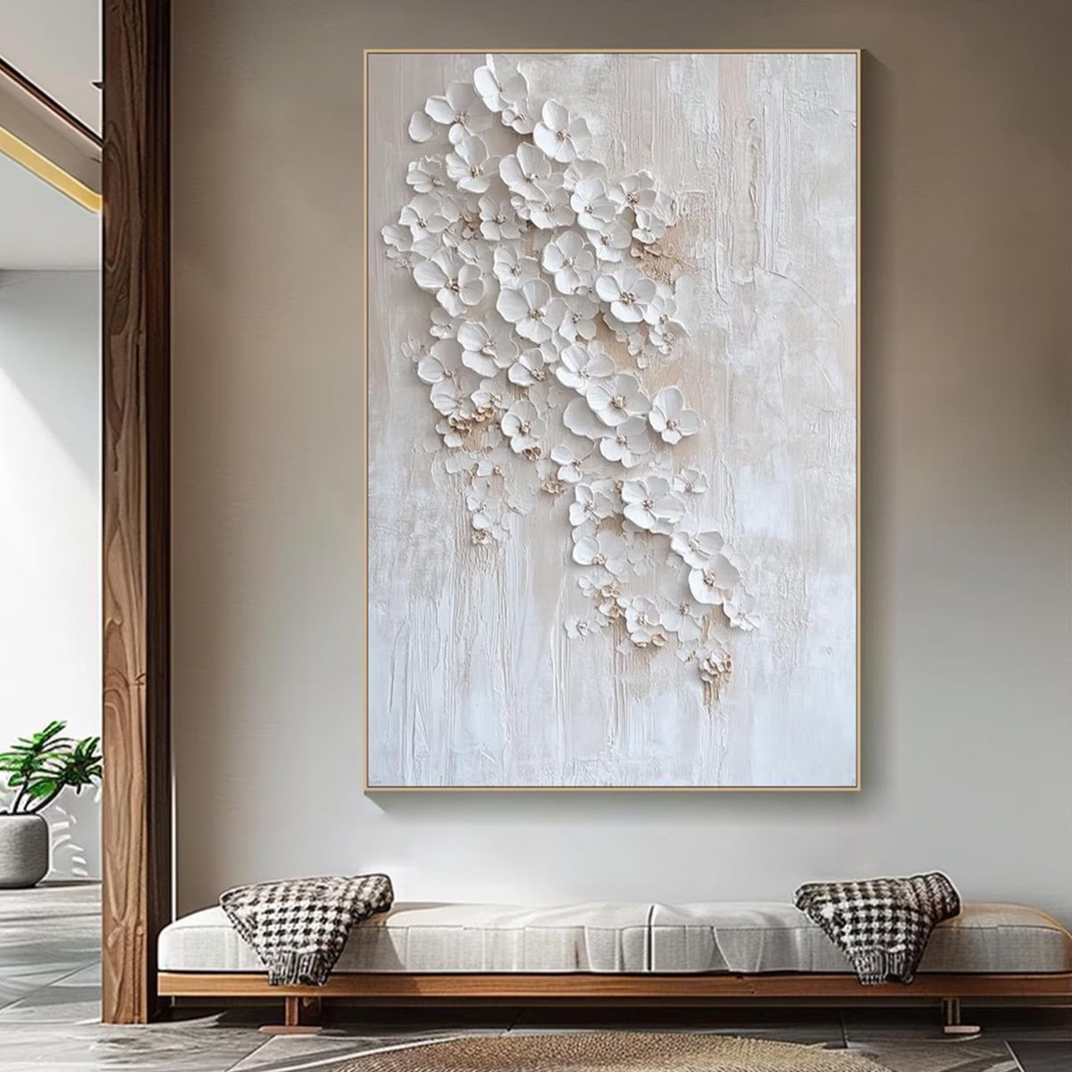 BLOSSOM CASCADE: Textured Wabi Sabi 3D Flower Painting
