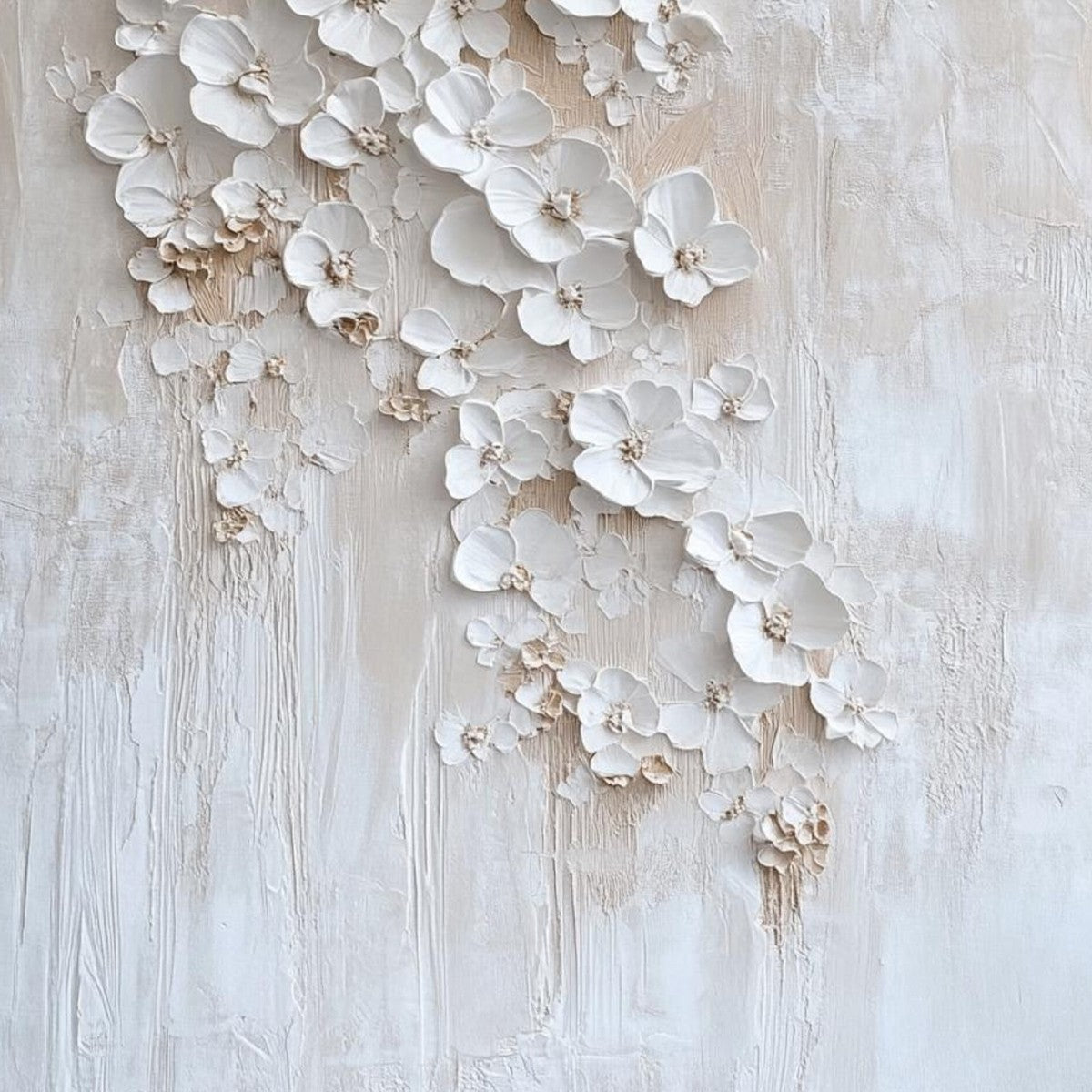 BLOSSOM CASCADE: Textured Wabi Sabi 3D Flower Painting