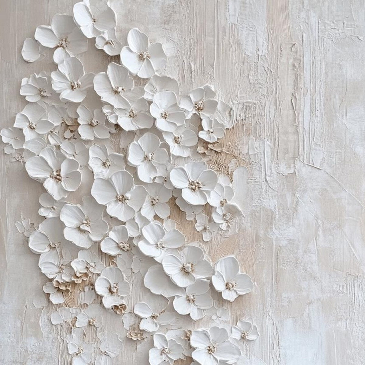 BLOSSOM CASCADE: Textured Wabi Sabi 3D Flower Painting