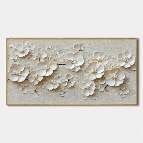 Blossom Serenade: Original Textured Floral Oil Painting - White Flower Wall Art