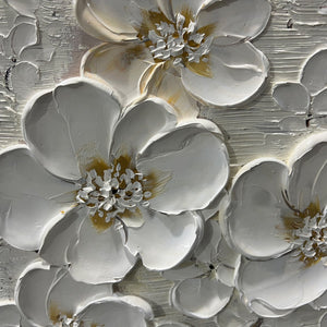 Blossom Serenade: Original Textured Floral Oil Painting - White Flower Wall Art