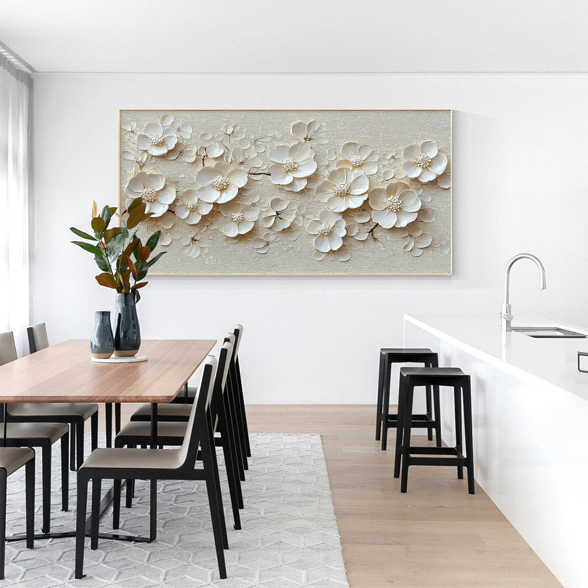 Blossom Serenade: Original Textured Floral Oil Painting - White Flower Wall Art