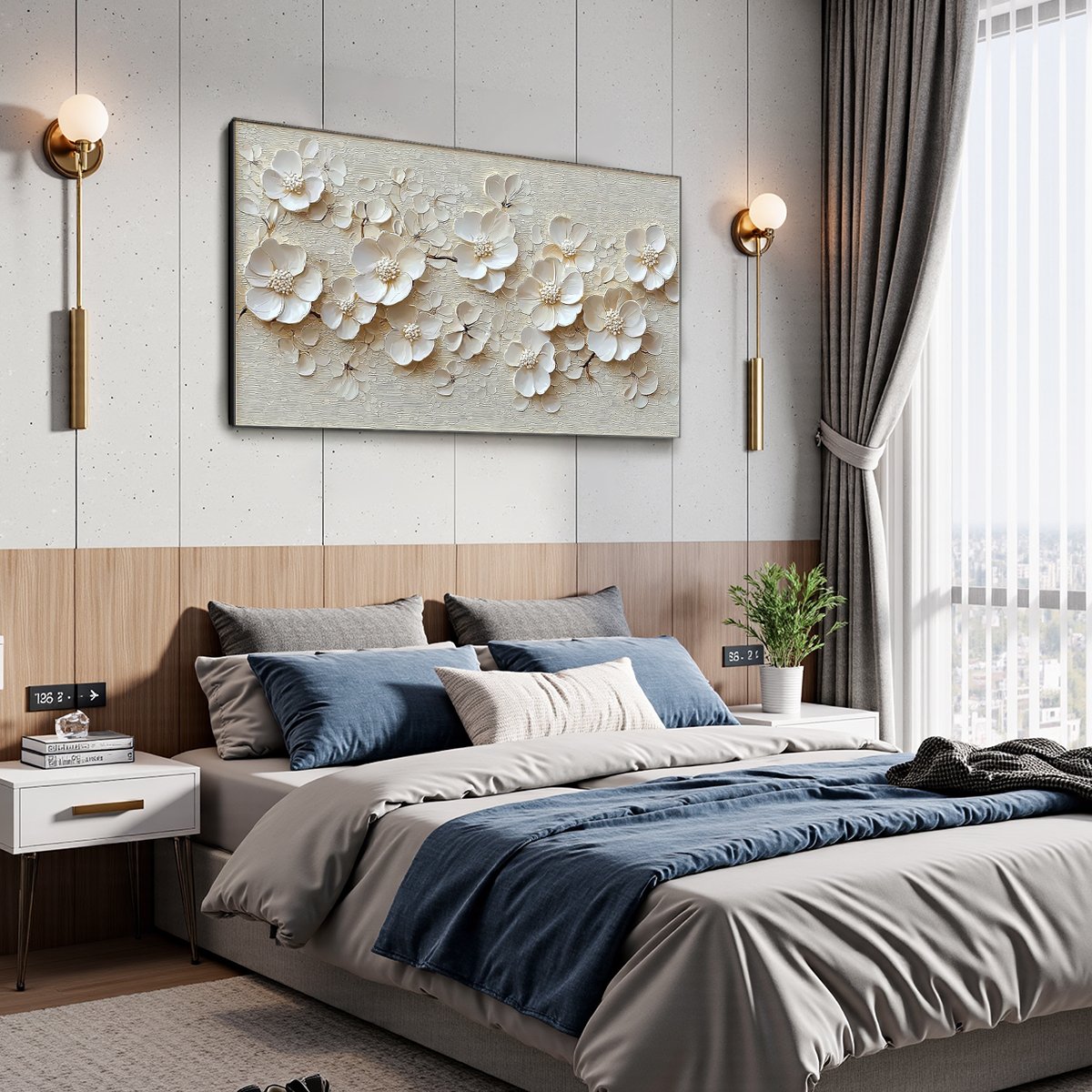 Blossom Serenade: Original Textured Floral Oil Painting - White Flower Wall Art