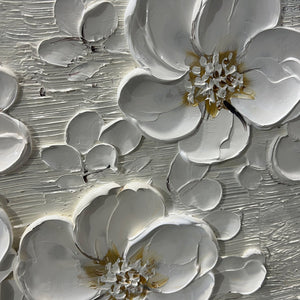 Blossom Serenade: Original Textured Floral Oil Painting - White Flower Wall Art