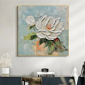 Blossom's Grace: Textured Impasto Magnolia Painting
