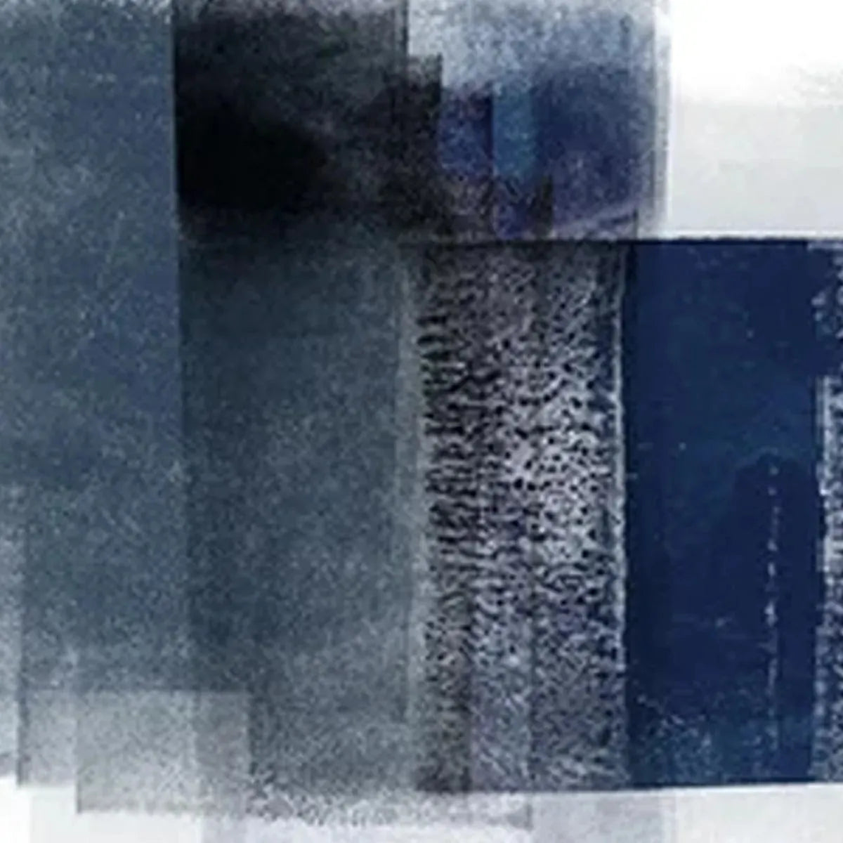 Set of 3 vertical blue abstract paintings with textured brushstrokes and layered blocks of navy, gray, and white.