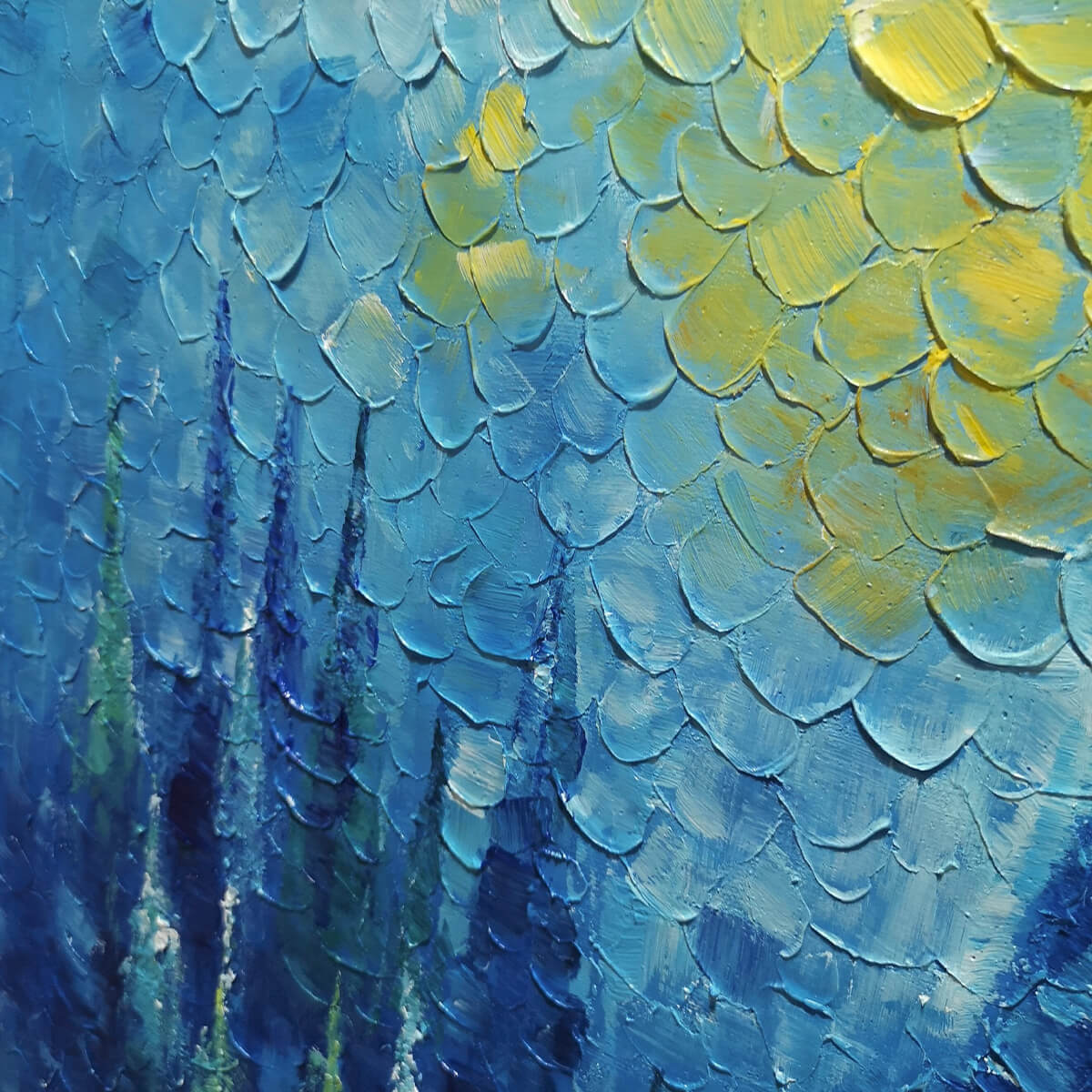 BLUE FOREST: Textured Forest Painting, Blue Landscape Wall Art, Square Canvas, Impasto Decor