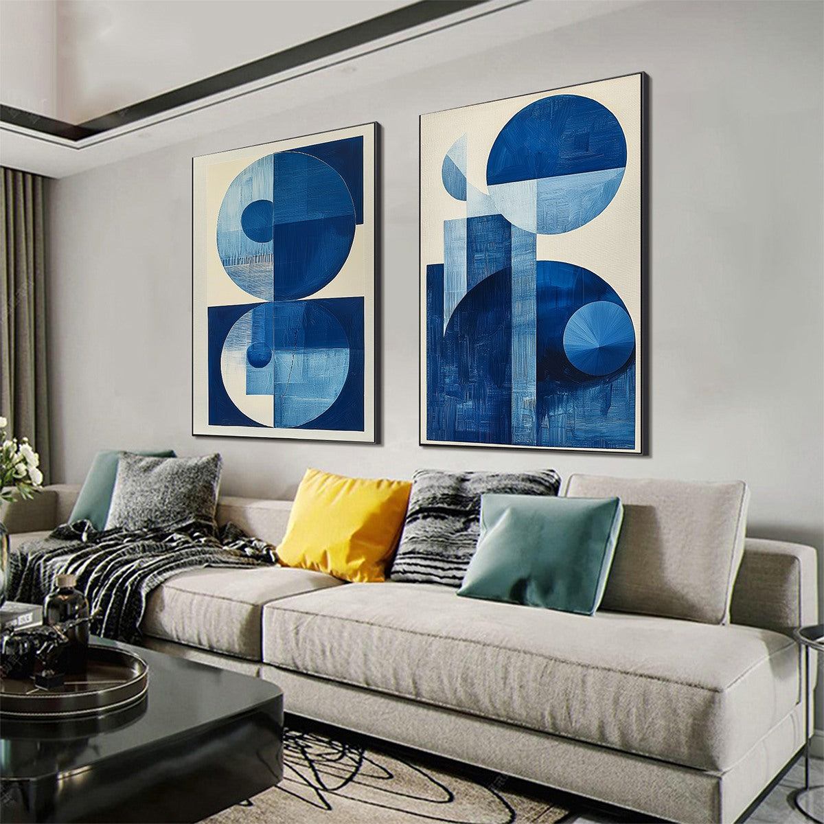 BLUE HARMONY: Minimalist Geometric Abstract Acrylic Painting