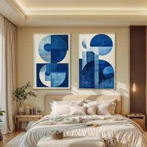Blue Harmony: Original Minimalist Abstract Acrylic Painting - Blue Geometric Wall Art Decor