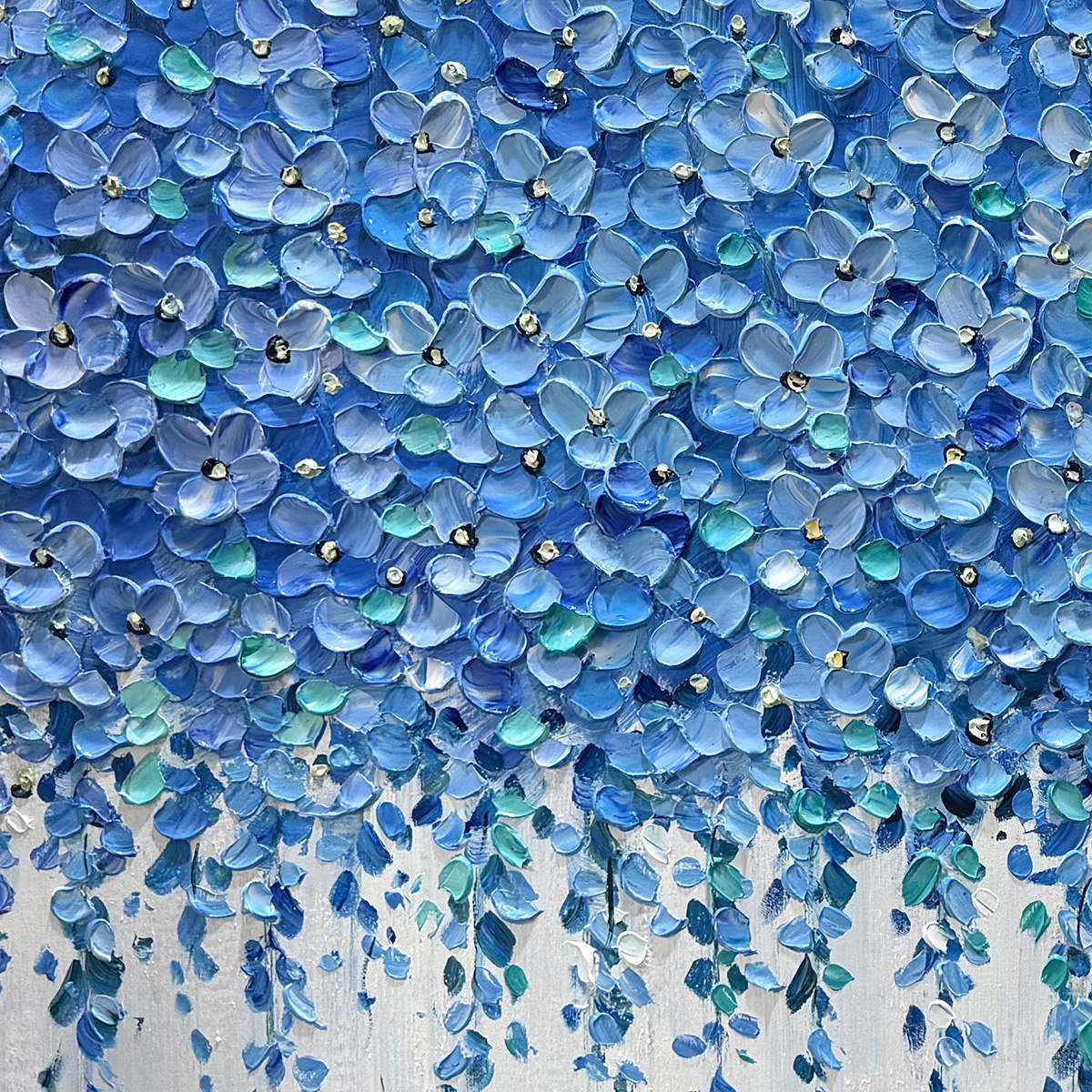 Blue Wisteria Impasto Floral Painting | Original Wall Art