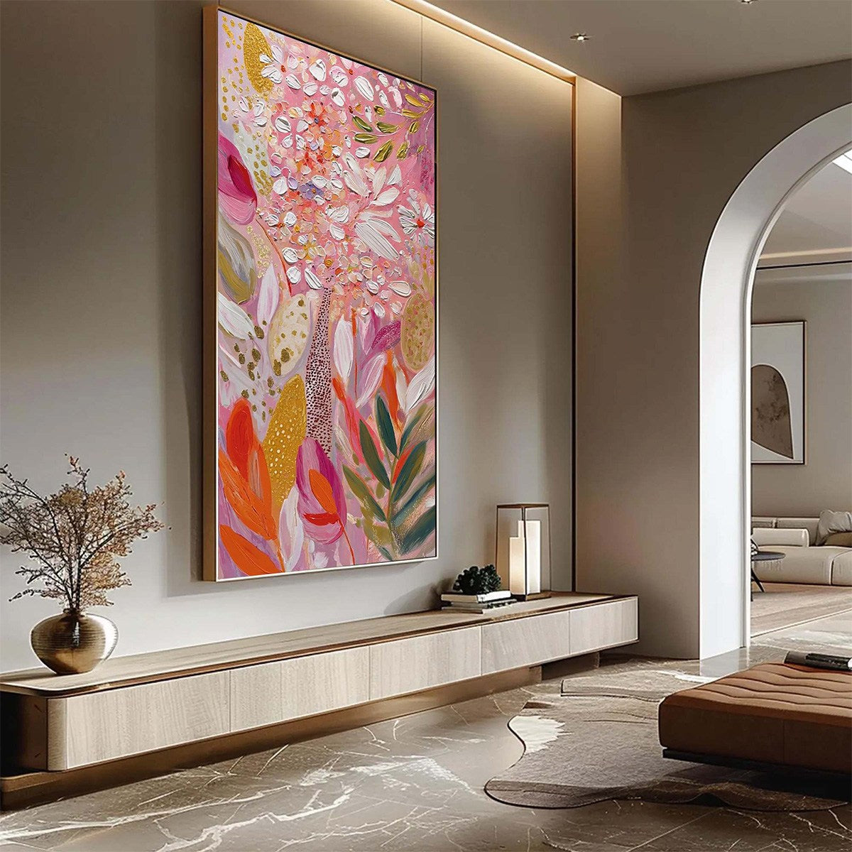 BLUSHING BLOOM: Textured Floral Impasto Oil Painting