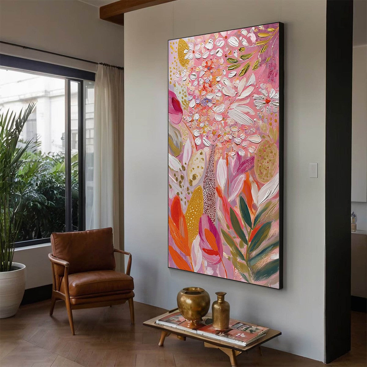 BLUSHING BLOOM Textured Floral Impasto Oil Painting