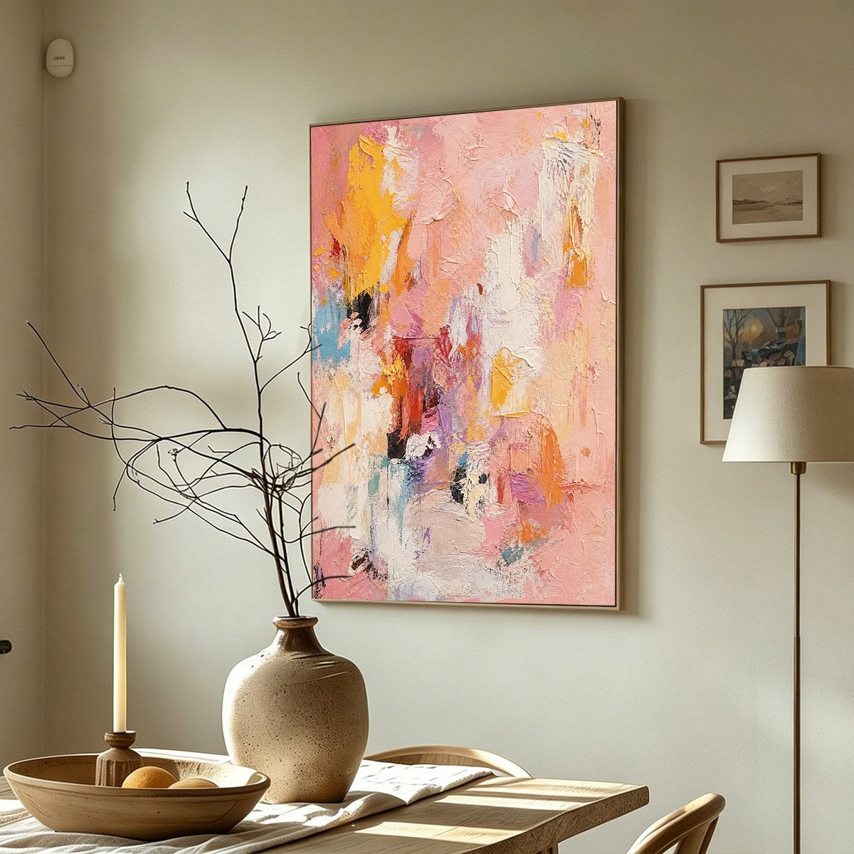 BLUSHING DAWN: Vertical Textured Abstract Oil Painting in Pink