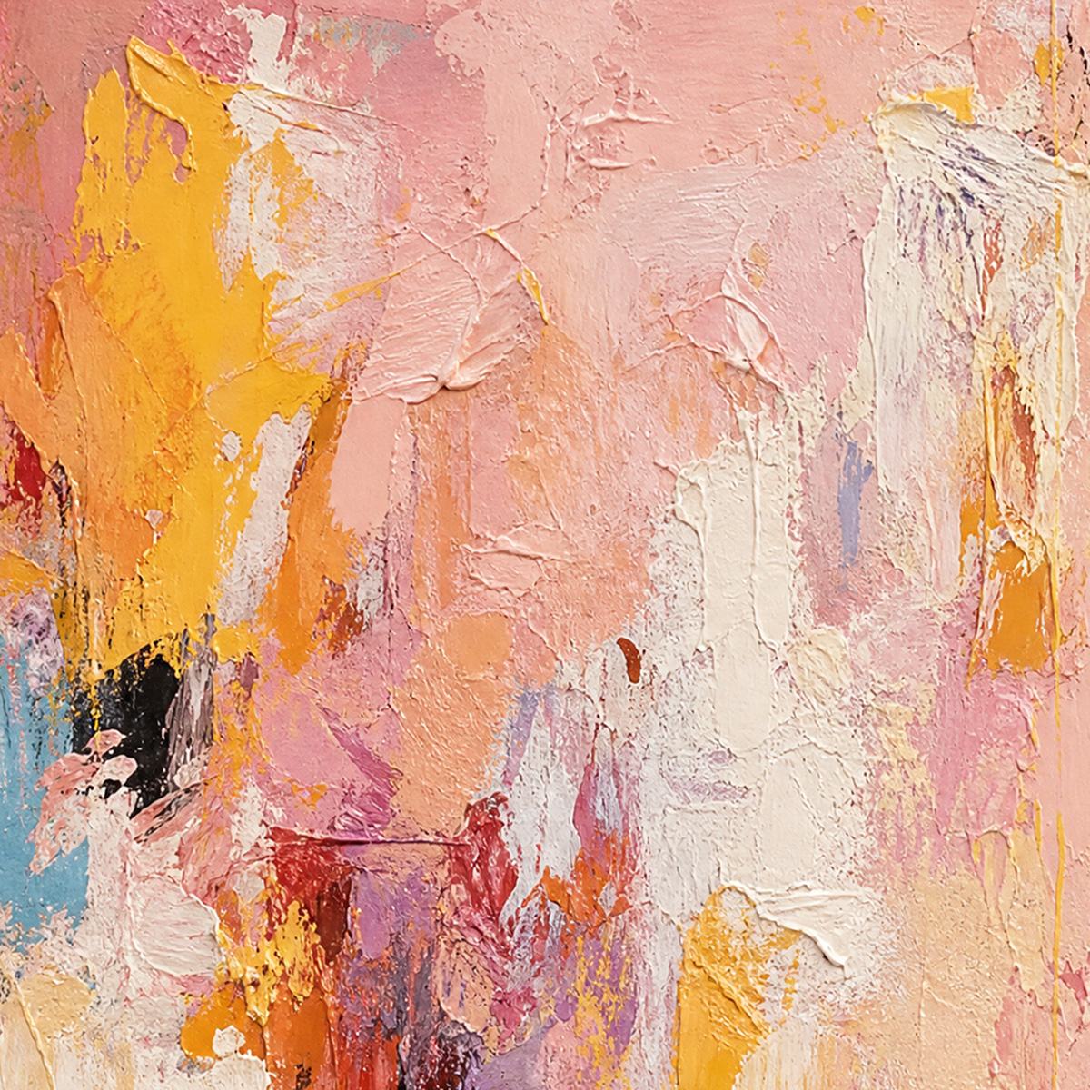 BLUSHING DAWN: Vertical Textured Abstract Oil Painting in Pink