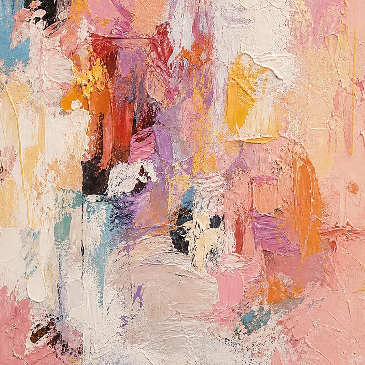 BLUSHING DAWN: Vertical Textured Abstract Oil Painting in Pink