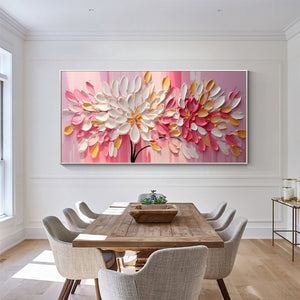 Blushing Blooms: Original Impasto Floral Oil Painting - Textured Pink and White Floral Wall Art