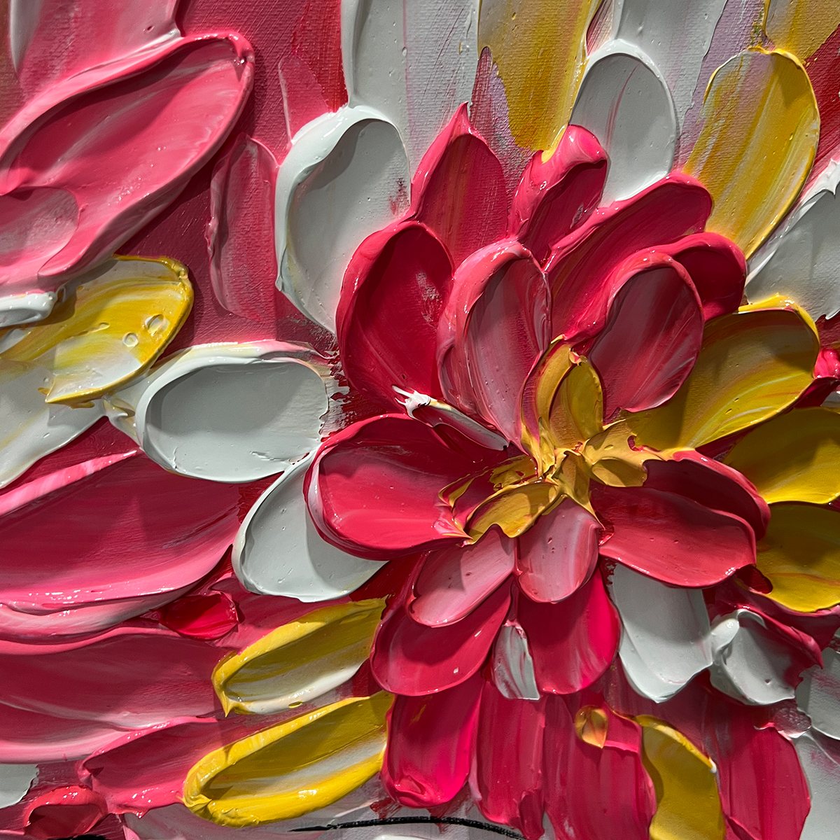 Blushing Blooms: Original Impasto Floral Oil Painting - Textured Pink and White Floral Wall Art