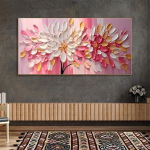 Blushing Blooms: Original Impasto Floral Oil Painting - Textured Pink and White Floral Wall Art