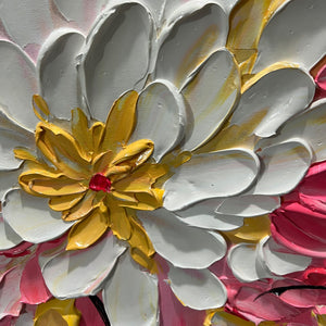 Blushing Blooms: Original Impasto Floral Oil Painting - Textured Pink and White Floral Wall Art