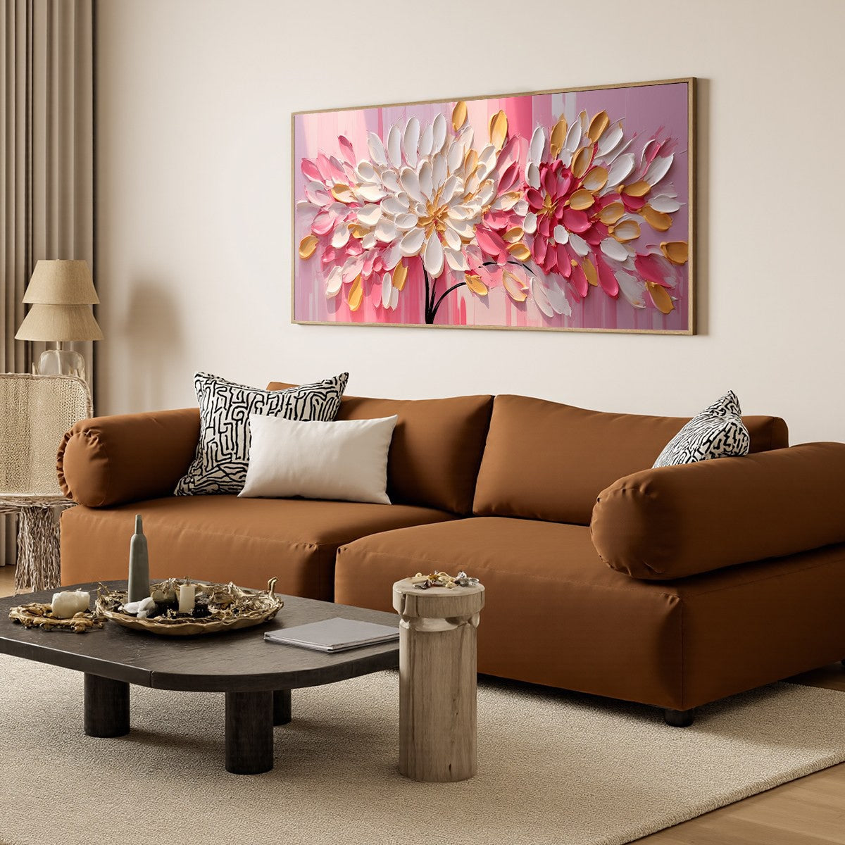Blushing Blooms: Original Impasto Floral Oil Painting - Textured Pink and White Floral Wall Art