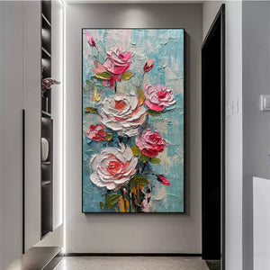 Blushing Bouquet: Textured Floral Impasto Oil Painting Canvas Wall Art