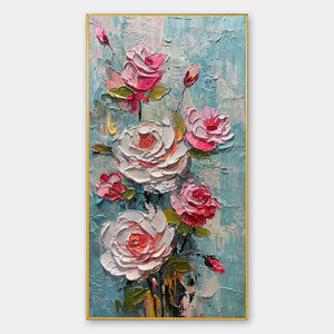 Blushing Bouquet: Textured Floral Impasto Oil Painting Canvas Wall Art