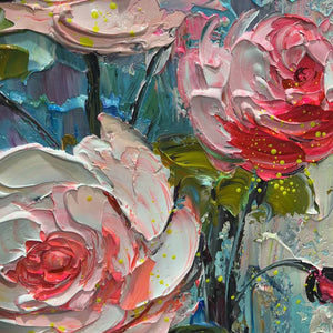 Blushing Bouquet: Textured Floral Impasto Oil Painting Canvas Wall Art