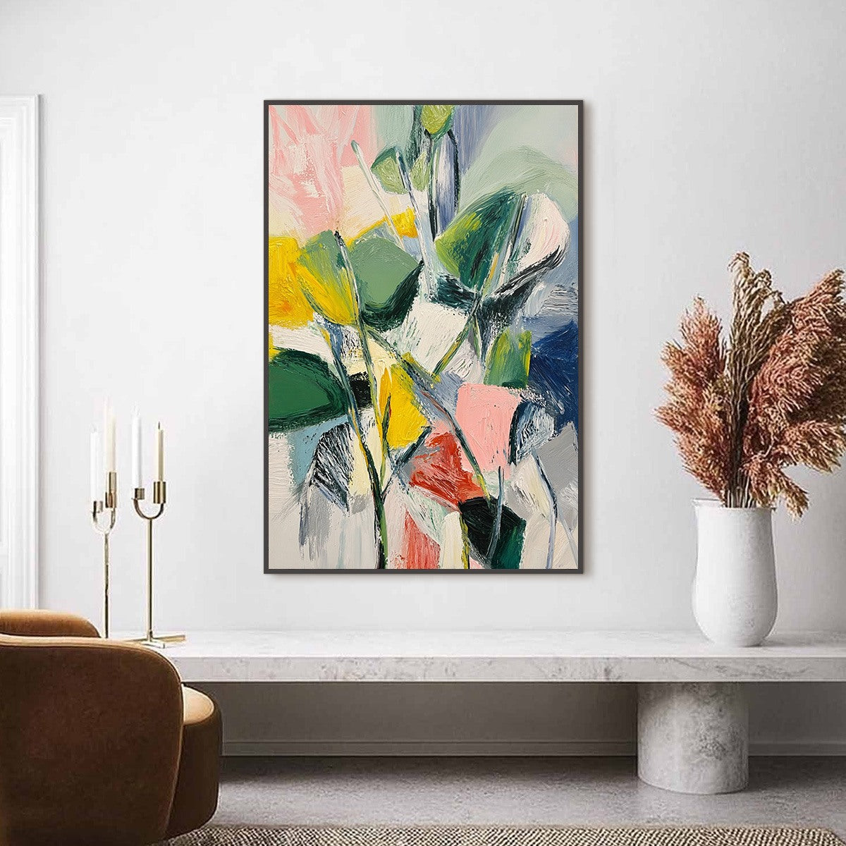 BOTANICAL BURST: Colorful Abstract Botanical Textured Oil Painting