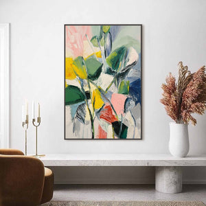 BOTANICAL BURST: Colorful Abstract Botanical Textured Oil Painting