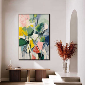 BOTANICAL BURST: Colorful Abstract Botanical Textured Oil Painting