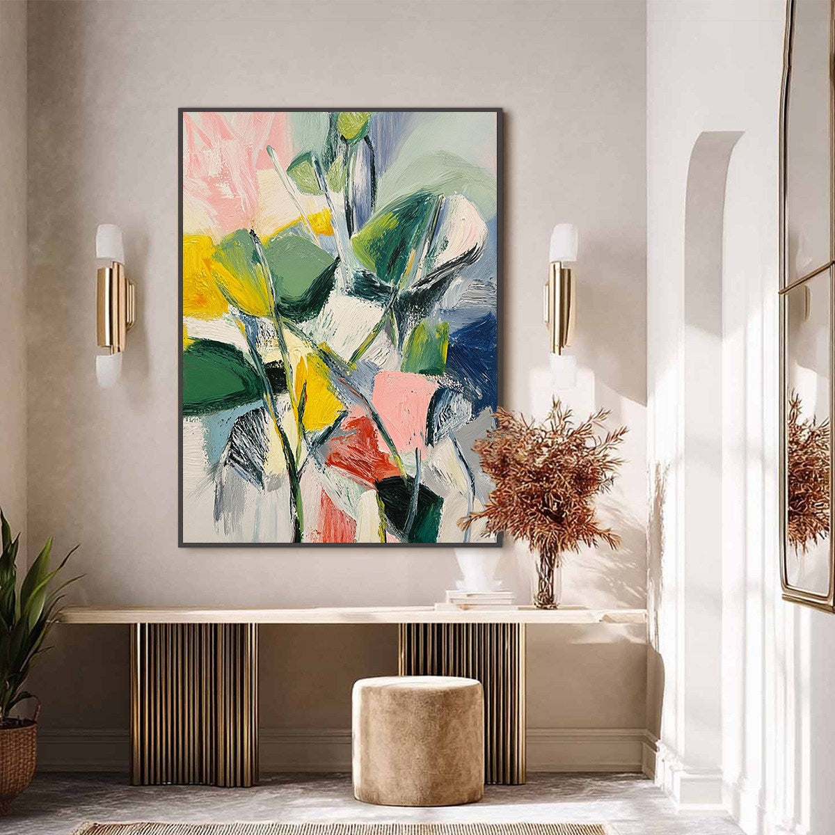 BOTANICAL BURST: Colorful Abstract Botanical Textured Oil Painting