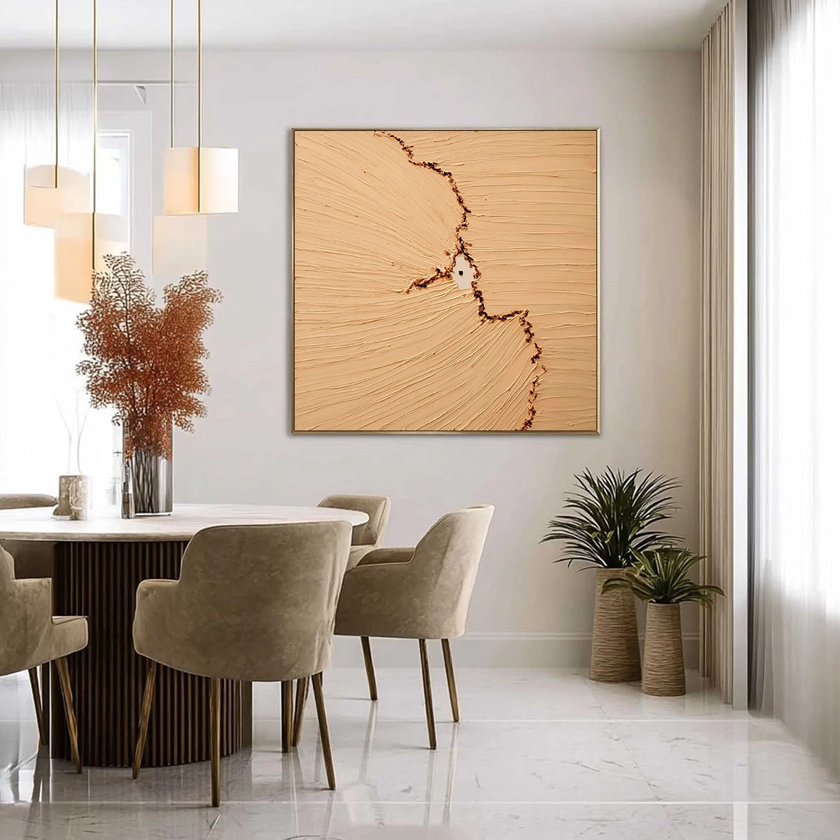 "BREACH": Handmade textured abstract wall art, Wabi-Sabi beige impasto, earthy fissure.