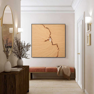 Original Wabi-Sabi abstract art "BREACH," beige impasto texture, fissure, modern wall art.