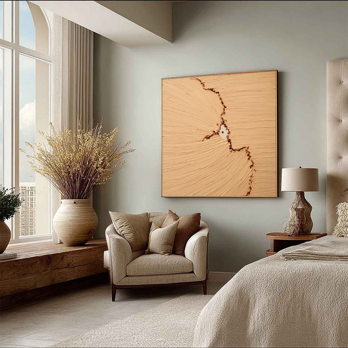 "BREACH" Wabi-Sabi textured abstract painting, beige impasto wall art.
