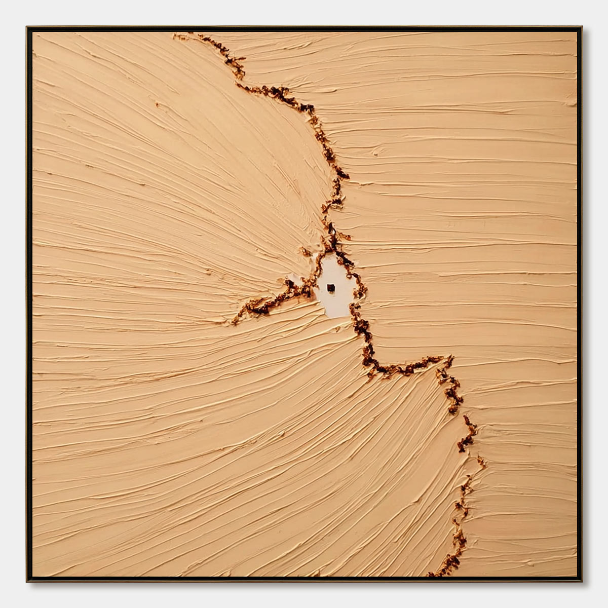 Original Wabi-Sabi textured abstract wall art with impasto beige paint and fissure.