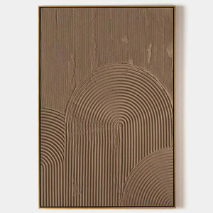 Brown Textured Arch painting by Javier Ramirez, textured abstract artwork with arched lines in a gold frame.