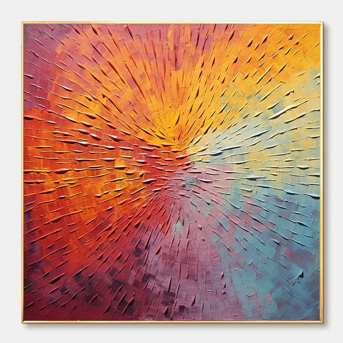 Square Abstract Impasto Painting, Textured Wall Art, Orange, Pink, Blue