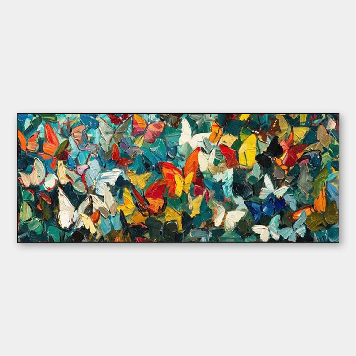 Butterfly Painting, Panoramic Wall Art, Colorful Impasto Decor