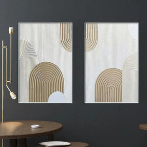 Beige Textured Arches Diptych by Isabella Rossi: Textured abstract painting set of 2 with neutral tones