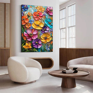 Blooming Rhapsody: Colorful Impasto Floral Oil Painting Canvas Wall Art Flower Decor